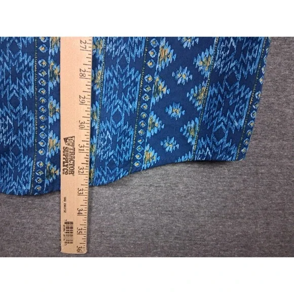 Wrangler Mens Shirt 2XL Blue Pearl Snap Aztec Southwestern Tribal Checotah Rodeo